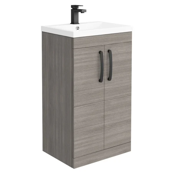 Brooklyn Grey Avola Vanity Unit   500mm Wide with Matt Black Handles