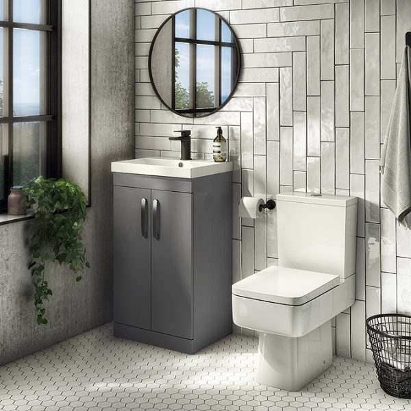 Brooklyn 500mm Gloss Grey Vanity Unit   Floor Standing 2 Door Unit - Image 2
