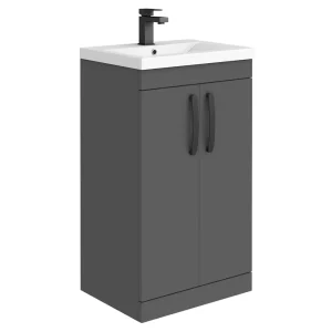 Brooklyn Gloss Grey Vanity Unit   500mm Wide with Matt Black Handles