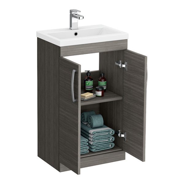 Brooklyn 500mm Grey Avola Vanity Unit   Floor Standing 2 Door Unit - Image 5
