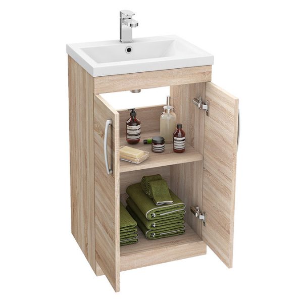 Brooklyn 500mm Natural Oak Vanity Unit   Floor Standing 2 Door Unit - Image 4