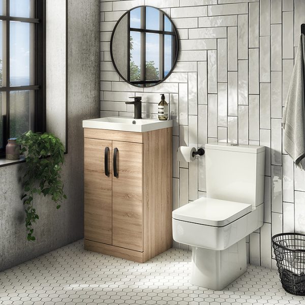 Brooklyn Natural Oak Vanity Unit   500mm Wide with Matt Black Handles - Image 2