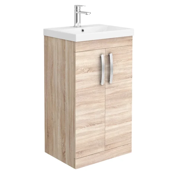 Brooklyn 500 Natural Oak Floor Standing Vanity Unit with Thin Edge Basin