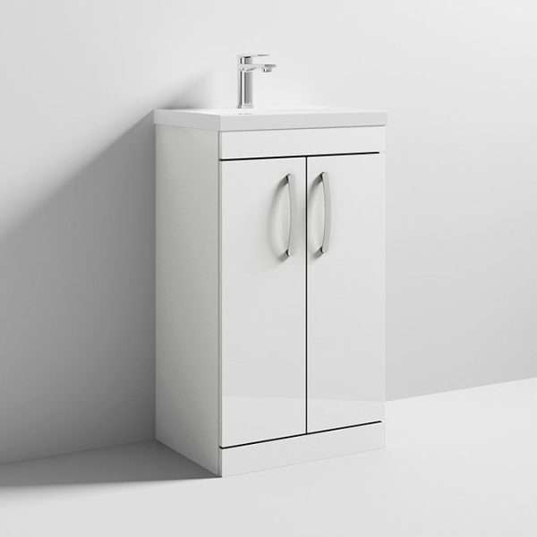 Brooklyn 500 Gloss White Floor Standing Vanity Unit with Thin Edge Basin - Image 2