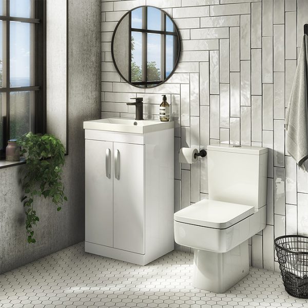 Brooklyn 500mm White Gloss Vanity Unit   Floor Standing 2 Door Unit - Image 2