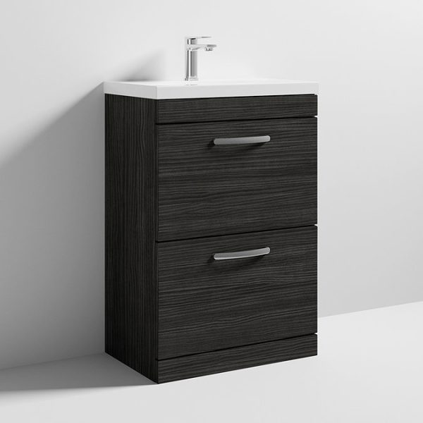 Brooklyn 600 Black Floor Standing 2 Drawer Vanity Unit with Thin Edge Basin - Image 2