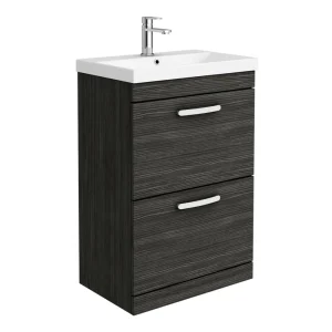 Brooklyn 600 Black Floor Standing 2 Drawer Vanity Unit with Thin Edge Basin