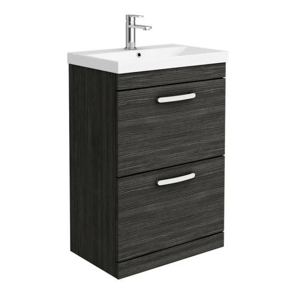 Brooklyn 600 Black Floor Standing 2 Drawer Vanity Unit with Thin Edge Basin