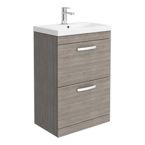 Brooklyn 600 Grey Avola Floor Standing 2 Drawer Vanity Unit with Thin Edge Basin