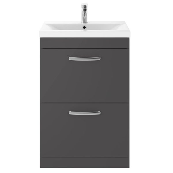 Brooklyn 600mm Gloss Grey Vanity Unit   Floor Standing 2 Drawer Unit - Image 2