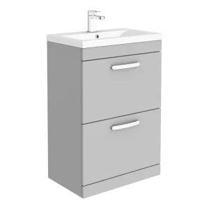 Brooklyn 600mm Grey Mist Vanity Unit   Floor Standing 2 Drawer Unit