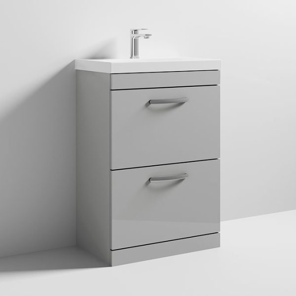 Brooklyn 600 Grey Mist Floor Standing 2 Drawer Vanity Unit with Thin Edge Basin - Image 4