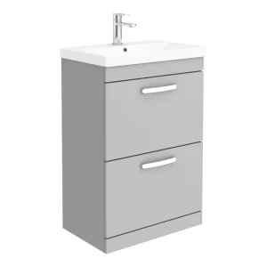 Brooklyn 600 Grey Mist Floor Standing 2 Drawer Vanity Unit with Thin Edge Basin