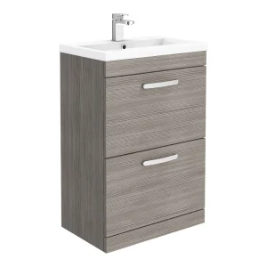Brooklyn 600mm Grey Avola Vanity Unit   Floor Standing 2 Drawer Unit