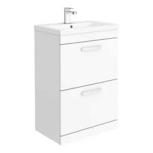 Brooklyn 600mm Gloss White Vanity Unit   Floor Standing 2 Drawer Unit
