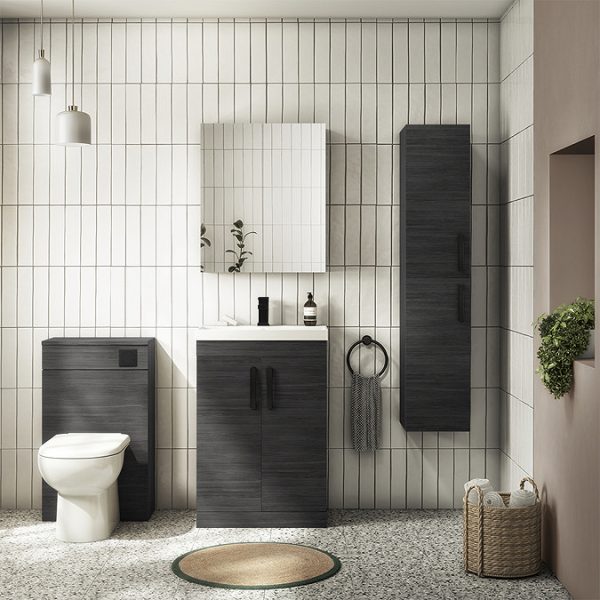Brooklyn Black Vanity Unit   600mm Wide with Matt Black Handles - Image 5