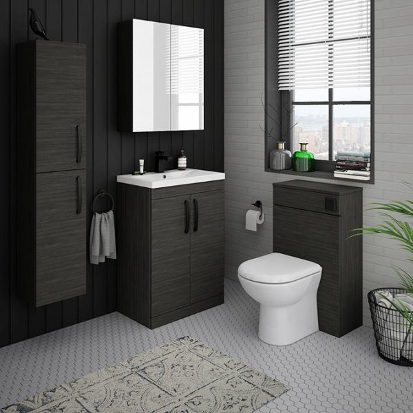 Brooklyn Black Vanity Unit   600mm Wide with Matt Black Handles - Image 2
