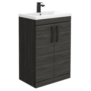 Brooklyn Black Vanity Unit   600mm Wide with Matt Black Handles