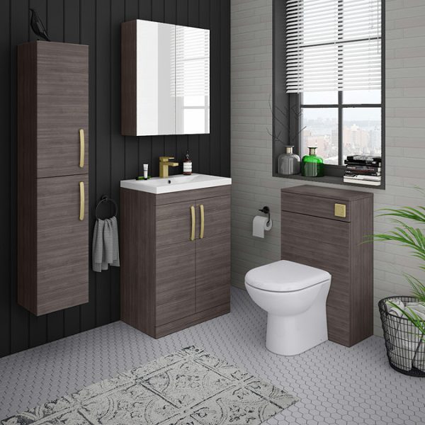 Brooklyn 600mm Grey Avola Vanity Unit with Brushed Brass Handles - Image 5