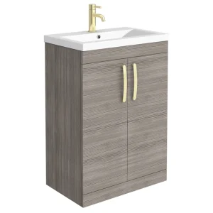 Brooklyn 600mm Grey Avola Vanity Unit with Brushed Brass Handles