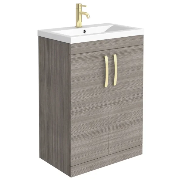 Brooklyn 600mm Grey Avola Vanity Unit with Brushed Brass Handles