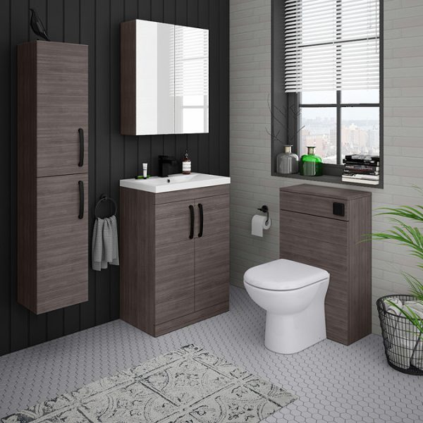 Brooklyn Grey Avola Vanity Unit   600mm Wide with Matt Black Handles - Image 6