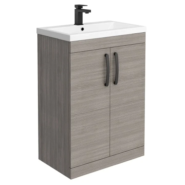 Brooklyn Grey Avola Vanity Unit   600mm Wide with Matt Black Handles