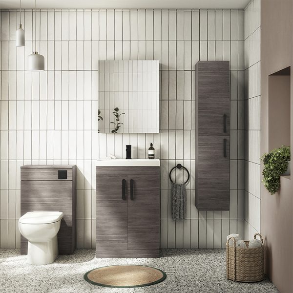 Brooklyn Grey Avola Vanity Unit   600mm Wide with Matt Black Handles - Image 5
