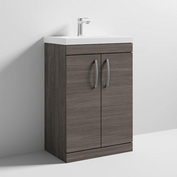 Brooklyn 600 Grey Avola Floor Standing Vanity Unit with Thin Edge Basin - Image 5