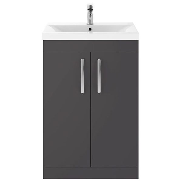 Brooklyn 600mm Gloss Grey Vanity Unit   Floor Standing 2 Door Unit - Image 4