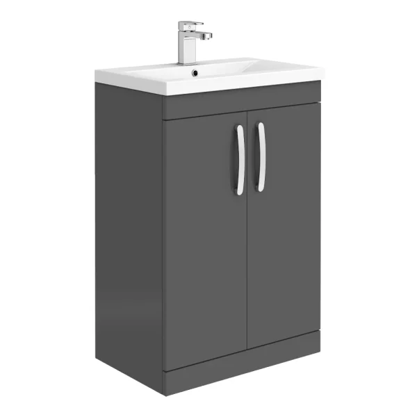 Brooklyn 600mm Gloss Grey Vanity Unit   Floor Standing 2 Door Unit