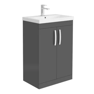 Brooklyn 600 Gloss Grey Floor Standing Vanity Unit with Thin Edge Basin