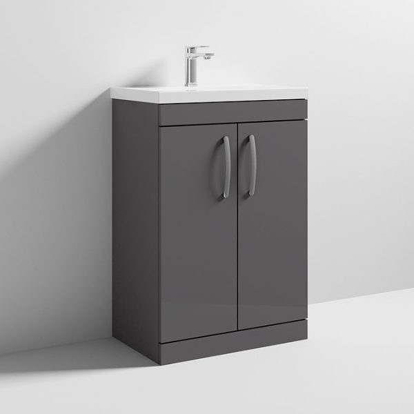 Brooklyn 600 Gloss Grey Floor Standing Vanity Unit with Thin Edge Basin - Image 5