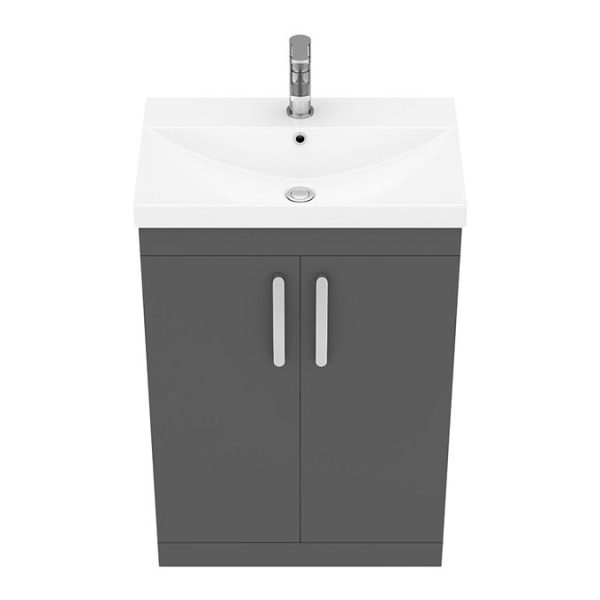 Brooklyn 600 Gloss Grey Floor Standing Vanity Unit with Thin Edge Basin - Image 6