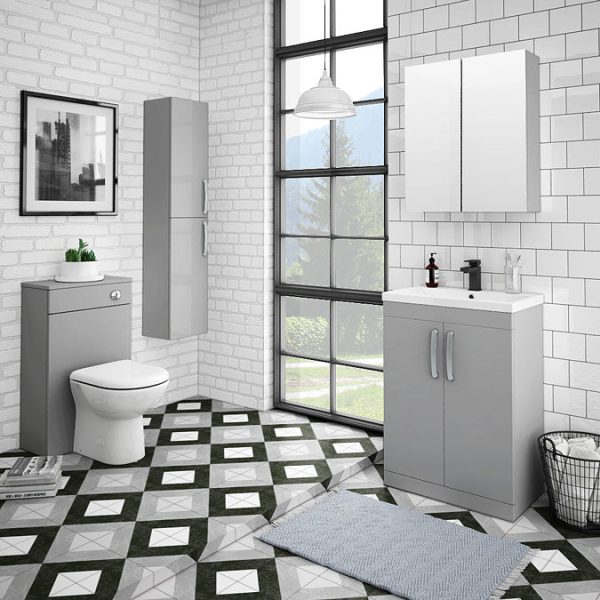 Brooklyn 600mm Grey Mist Vanity Unit   Floor Standing 2 Door Unit - Image 4