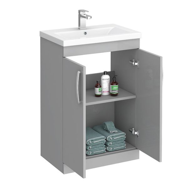 Brooklyn 600mm Grey Mist Vanity Unit   Floor Standing 2 Door Unit - Image 2