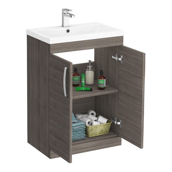 Brooklyn 600mm Grey Avola Vanity Unit   Floor Standing 2 Door Unit - Image 5
