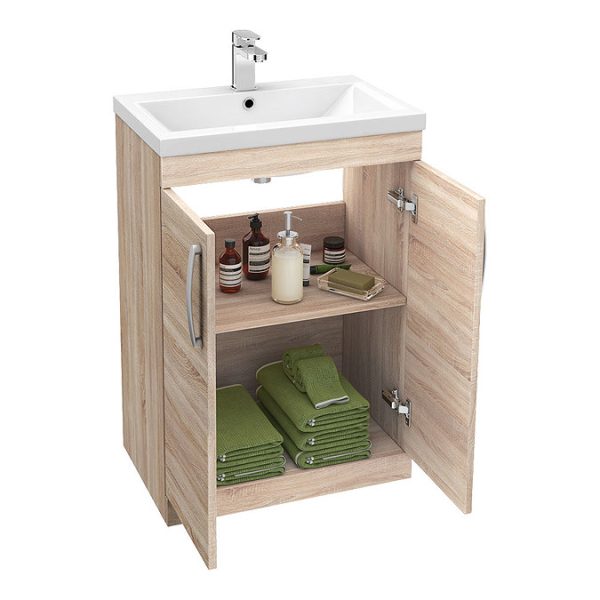 Brooklyn 600mm Natural Oak Vanity Unit   Floor Standing 2 Door Unit - Image 4