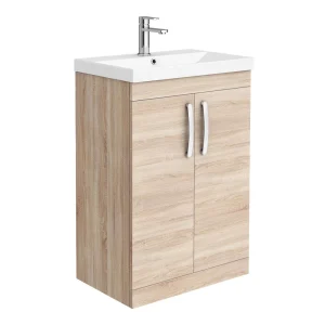 Brooklyn 600 Natural Oak Floor Standing Vanity Unit with Thin Edge Basin