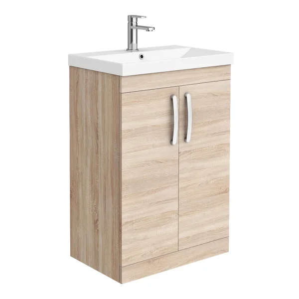 Brooklyn 600 Natural Oak Floor Standing Vanity Unit with Thin Edge Basin