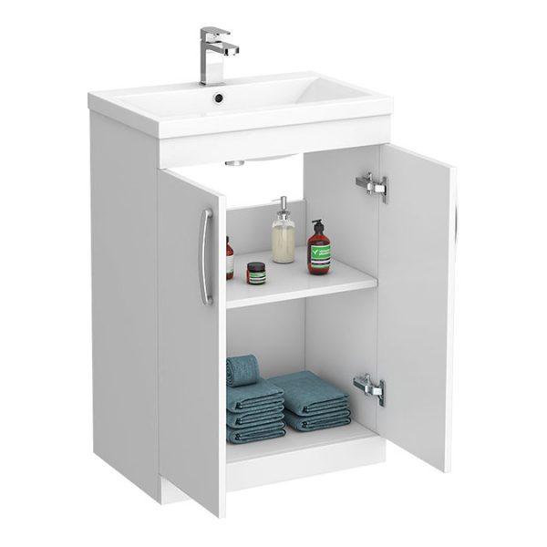Brooklyn 600mm White Gloss Vanity Unit   Floor Standing 2 Door Unit - Image 4