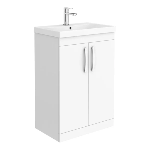 Brooklyn 600 Gloss White Floor Standing Vanity Unit with Thin Edge Basin