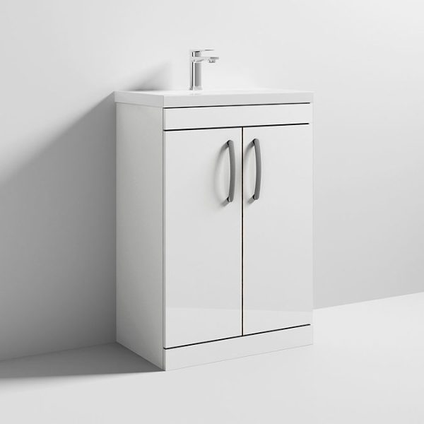 Brooklyn 600 Gloss White Floor Standing Vanity Unit with Thin Edge Basin - Image 5