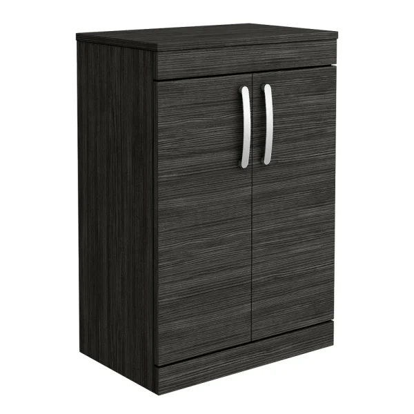 Brooklyn Floor Standing Countertop Vanity Unit   Black   605mm with Chrome Handles