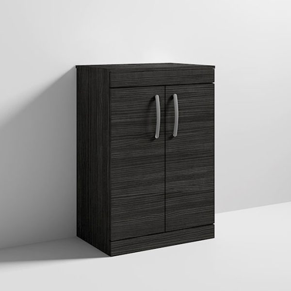 Brooklyn Floor Standing Countertop Vanity Unit   Black   605mm with Chrome Handles - Image 2
