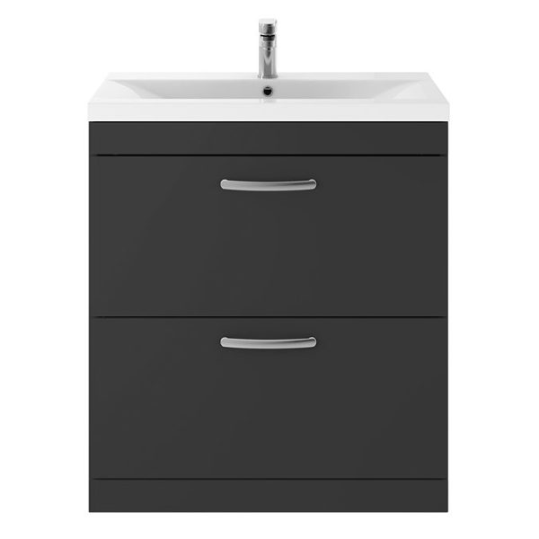 Brooklyn 800mm Gloss Grey 2 Drawer Floor Standing Vanity Unit - Image 4