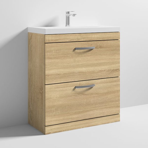 Brooklyn 800 Natural Oak Floor Standing Vanity Unit with Thin Edge Basin - Image 2