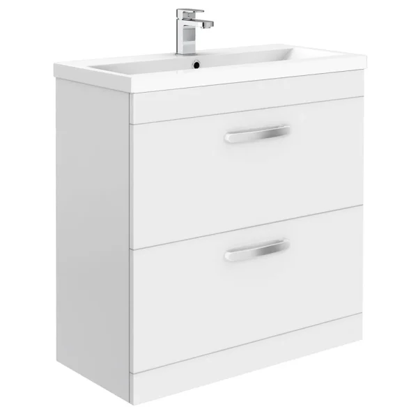 Brooklyn 800mm White Gloss Vanity Unit   Floor Standing 2 Drawer Unit