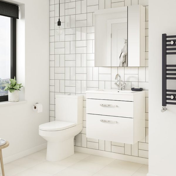 Brooklyn 600mm Gloss White Bathroom Mirror & Fascia Cabinet - Image 2