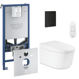 Grohe Rapid SLX 1.13m Frame / Sensia Wall Hung Shower Toilet with Matt Black Even Flush Plate